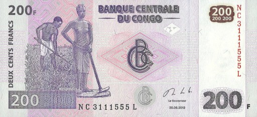 Zdjęcie oferty: Kongo - 200 Francs - 2013 - P99 - St.1