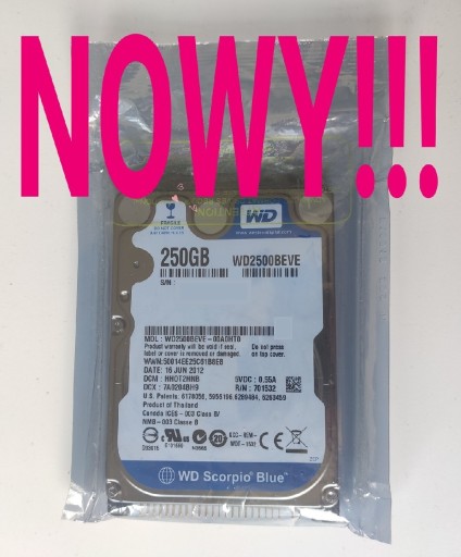 Zdjęcie oferty: FOLIA!! Dysk HDD WD WD2500BEVE ATA 2,5" 250GB PATA