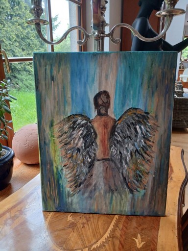 Zdjęcie oferty: Obraz ręcznie malowany na płótnie "Kobieta Jak Anioł" wymiar 40x50cm