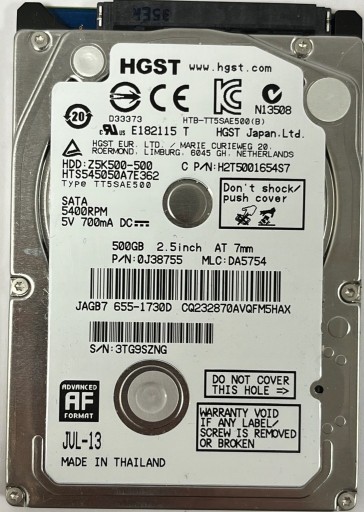 Zdjęcie oferty: Dysk HGST Z5K500-500 500GB SATA II 2,5" 452