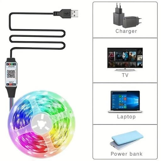 Zdjęcie oferty: Taśma LED do TV 3m RGB+bluetooth+pilot IR