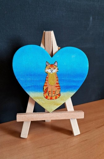 Zdjęcie oferty: Mini obraz na płótnie malowany olejem Kot rudy pręgowany tiny painting