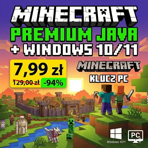 Zdjęcie oferty: MINECRAFT JAVA + BEDROCK KLUCZ PC PREMIUM PL 24/7