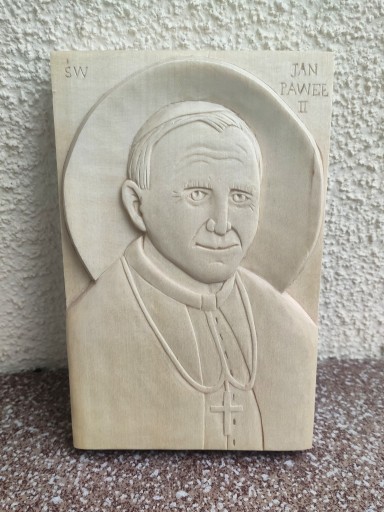 Zdjęcie oferty: Święty Jan Paweł II - Ikona, Płaskorzeźba Drewno