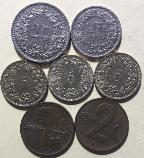 Zdjęcie oferty: Szwajcaria zestaw monet 1948-1987  7 szt