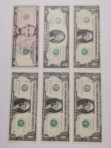 Zdjęcie oferty: Banknoty dolar USA DUŻY ZESTAW UNC x 6 szt., (45)