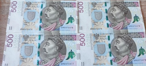 Zdjęcie oferty: 4X Banknot 500zł Nr. Kolejnych Numerów.Seria AM!