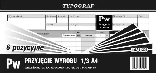 Zdjęcie oferty: Przyjęcie wyrobu 1/3 A4 Typograf 01206