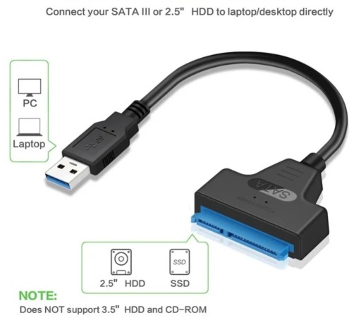 Zdjęcie oferty: Kabel do dysków SSD, HDD 2,5'': SATA III - USB 3.0