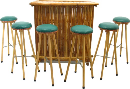 Zdjęcie oferty: Bambusowy bar i komplet sześciu stołków lata 70