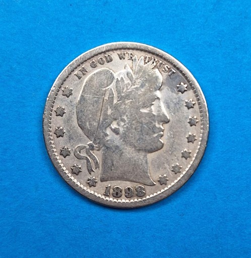 Zdjęcie oferty: USA Quarter Dollar Barber rok 1898, srebro 0,900