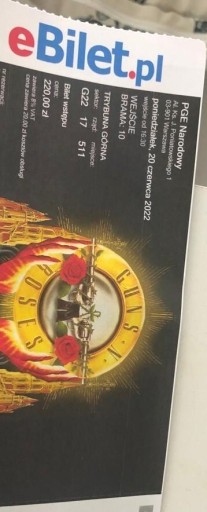 Zdjęcie oferty: Bilety (2szt) Guns'n'Roses Warszawa 20.06.2022