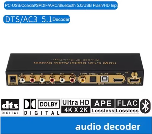 Zdjęcie oferty: HDMI Audio EXTRACTOR 5.1CH Bluetooth 5.0 4K60Hz ARC PC-USB do wzmacniacza