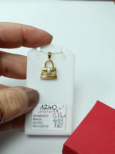 Zdjęcie oferty: Złoty wisiorek - torebka z diamentami, złoto 750