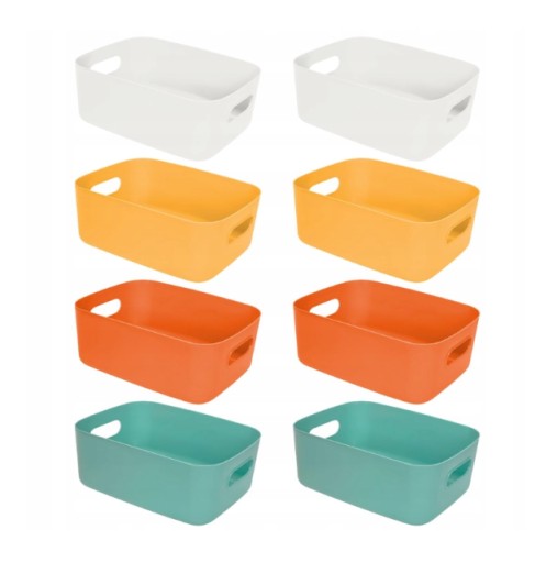 Zdjęcie oferty: ZESTAW 8 KOLOROWYCH POJEMNIKÓW Z UCHWYTY 30 x 20 x 12 cm DO PRZECHOWYWANIA