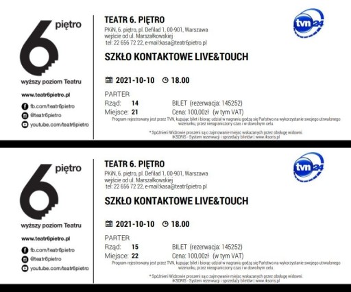 Zdjęcie oferty: bilety do Teatru 6-piętro