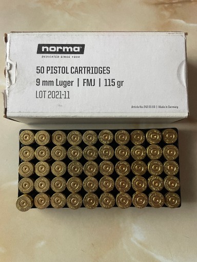 Zdjęcie oferty: Łuski 9mm LUGER 9x19 Norma 100% Boxer 