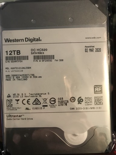 Zdjęcie oferty: Dysk HDD WD 12TB*DC HC520* Recertyfikowany 1 rok G