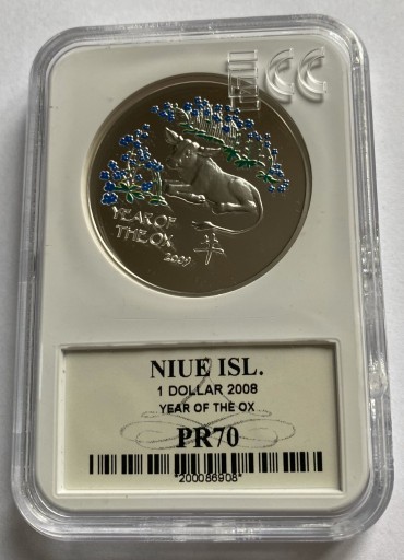 Zdjęcie oferty: 1 Dollar,Niue Island 2008 -Rok Byka (Grading PR70)