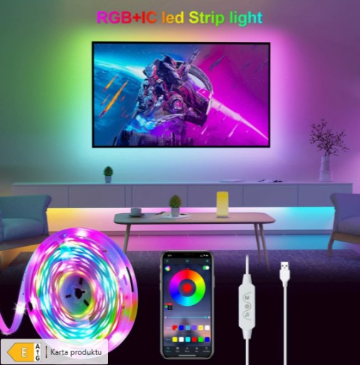 Zdjęcie oferty: Taśma Led IC-RGB sterowana dźwiękiem oraz aplikacją z telefonu 3m