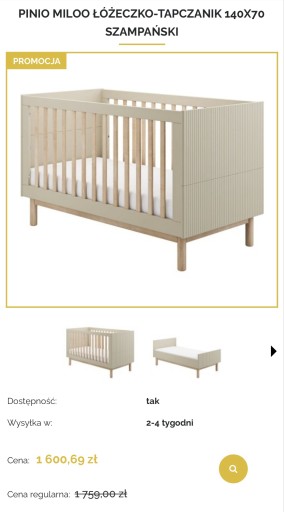 Zdjęcie oferty: PINIO MILOO ŁÓŻECZKO-TAPCZANIK 140X70 SZAMPAŃSKI