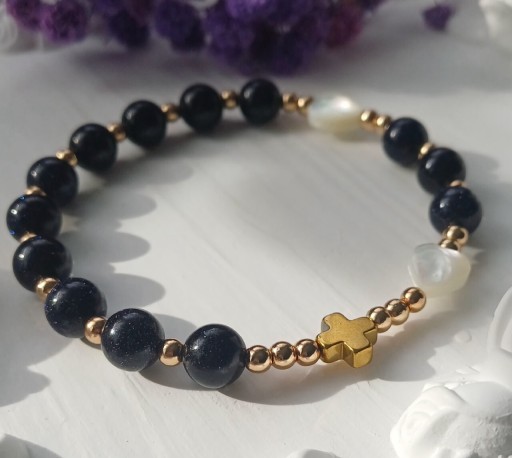 Zdjęcie oferty: Bransoletka różaniec – Noc Kairu i masa perłowa 