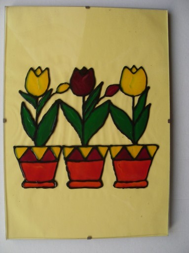 Zdjęcie oferty: Obraz, obrazek, olej na szkle - tulipany.