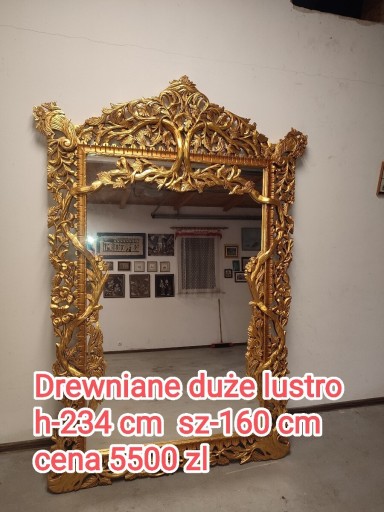 Zdjęcie oferty: Drewniane duże złote lustro
