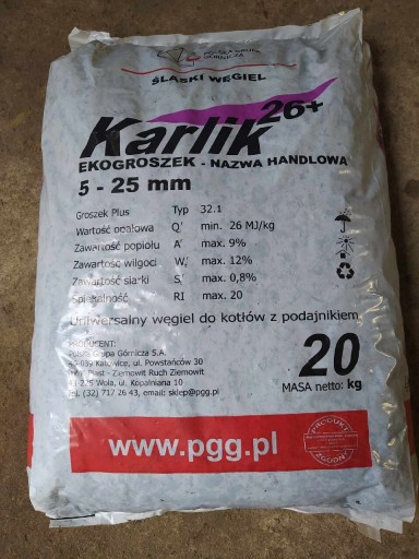 Zdjęcie oferty: Karlik ekogroszek węgiel 20kg