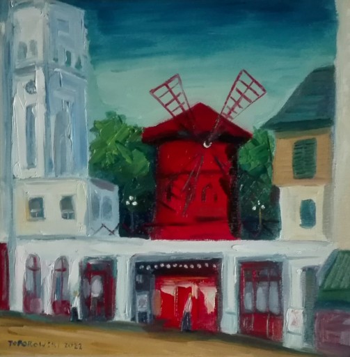 Zdjęcie oferty: Moulin Rouge, olej, płótno, 30x30 cm.