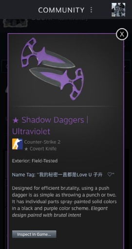 Zdjęcie oferty: Shadow Daggers UltraViolet  FT / skin kosa cs go 2