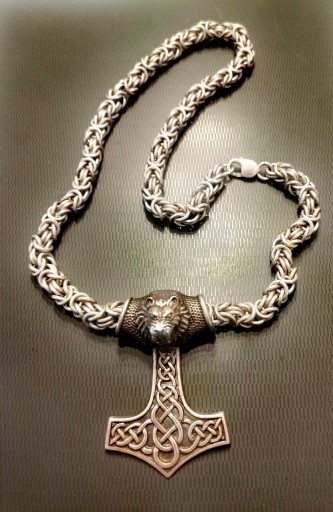 Zdjęcie oferty: Srebrny lancuch splot Królewski z mlotem Thora