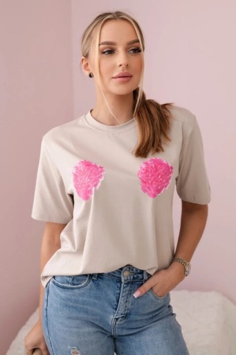 Zdjęcie oferty: T-shirt damski Basic Roses beż nowość 