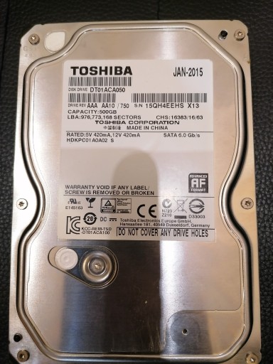 Zdjęcie oferty: Dysk HDD Toshiba - 500GB.