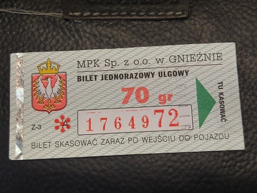 Zdjęcie oferty: Bilet komunikacja MPK Gniezno 70 groszy 