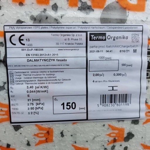 Zdjęcie oferty: Styropian Fasadowy DALMATYŃCZYK Termo Organika15cm