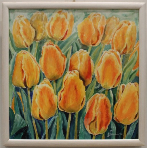 Zdjęcie oferty: Ręcznie malowany obraz, 40x40, tulipany akryl/olej