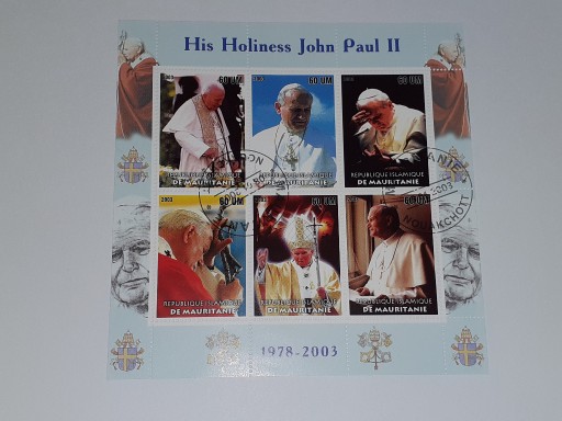 Zdjęcie oferty: Jan Paweł II arkusik kasowany Mauretania 2003