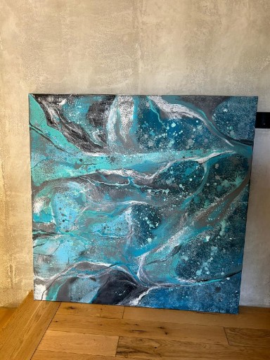 Zdjęcie oferty: Obraz turkusowa Abstrakcja 125x125 akryl płótno 