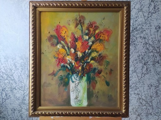 Zdjęcie oferty: Obraz olejny w ramach "Kwiaty w flakonie"
