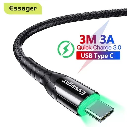 Zdjęcie oferty:  Kabel USB-C 1m Essager jak Baseus, Blitzwolf QC3