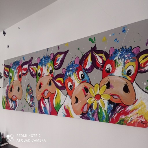 Zdjęcie oferty: Duży obraz na płótnie akryl wesołe krowy 200x71