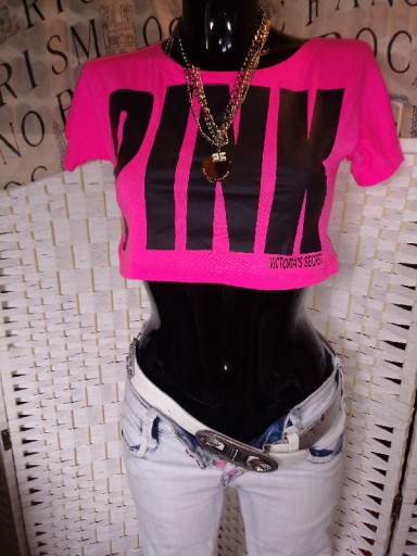 Zdjęcie oferty: S XS PINK różowa krótka bluzka crop top neon 34 36