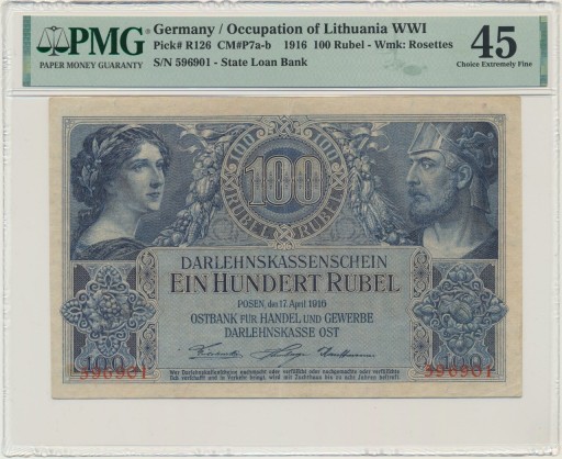 Zdjęcie oferty: 100 Rubli 1916 PMG 45 rzadki banknot nie 1918