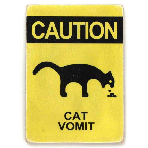 Zdjęcie oferty: Drewniany poster "Caution, cat vomit"