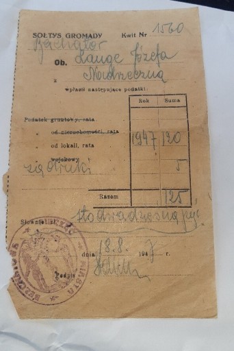 Zdjęcie oferty: Rachunek kwit Bełchatów Belchental 1947