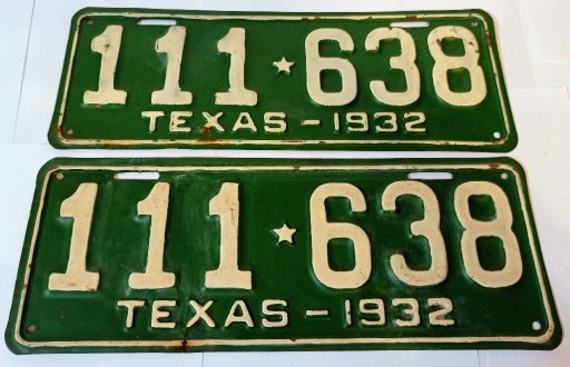 Zdjęcie oferty: Stare tablice rejestracyjne z Texasu, USA z 1932r.