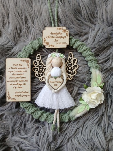 Zdjęcie oferty: Aniołek na chrzest roczek pamiątka chrztu świętego anioł stróż na obręczy