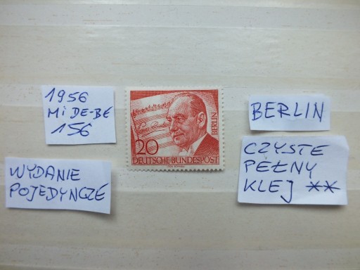 Zdjęcie oferty: znaczki Mi 156 ** BERLIN 1956r. Niemcy RFN BRD