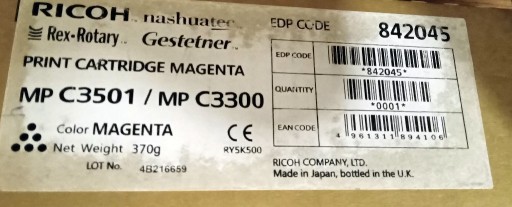 Zdjęcie oferty: Ricoh type MP C3501E / MP3300E ORYG. toner MAGENTA